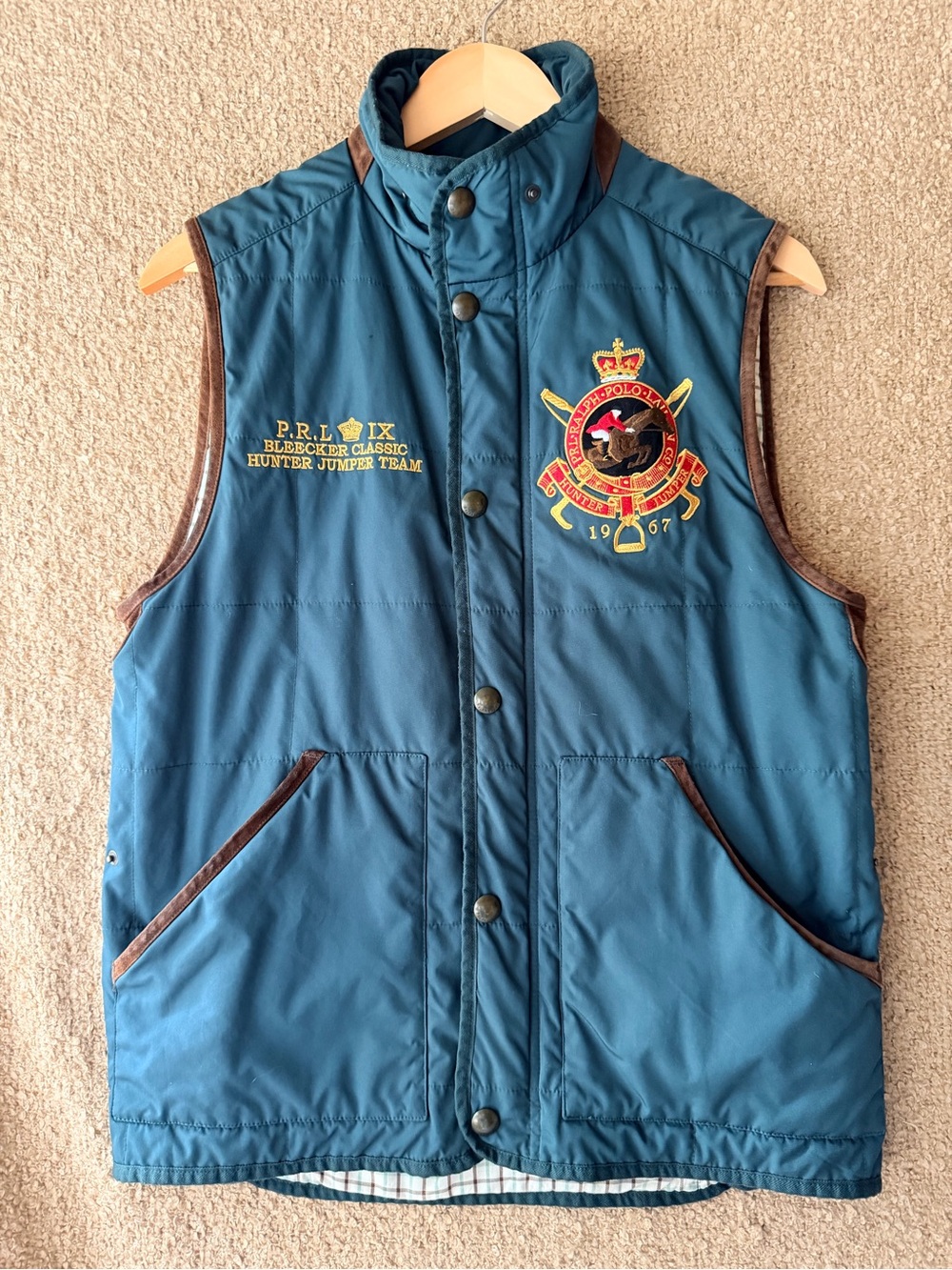Vintage Polo Ralph Lauren Equestrian Quilted Vest Hunter Jumper Hunter Green